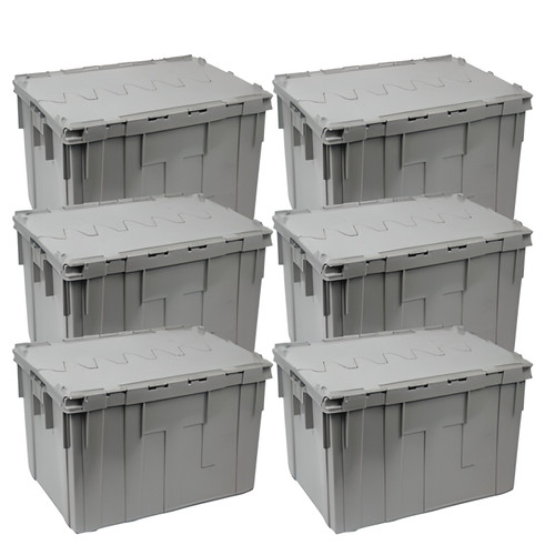 Bon Chef 28" x 21" x 15" Gray Reinforced Plastic Chafer Box with Locking Lid (6-Pack) - Durable and Secure Chafer Storage Solution