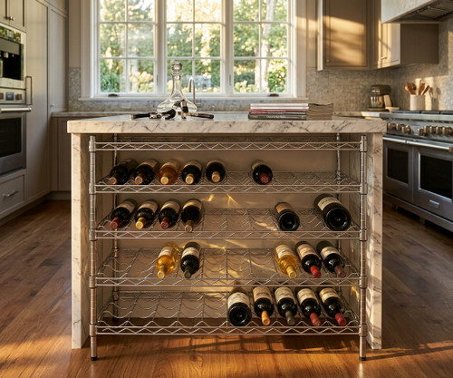 CP Chrome 24" x 48" 5 Shelf 110-Bottle Wire Wine Rack with 34" Posts