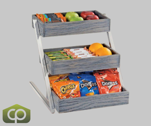 Cal-Mil Ashwood Gray Oak 3-Tier Vertical Merchandiser - 20" x 16" x 15 1/2" | Rustic Display for Cafes, Buffets, and Restaurants