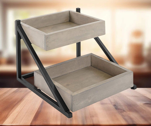 Cal-Mil Aspen 16 1/2" x 15 1/2" x 12" 2-Tier Gray Pine Merchandiser | Space-Saving Display with Rustic Elegance