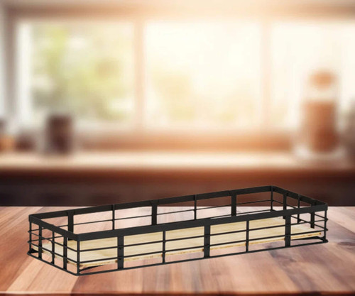 Cal-Mil Madison 21 1/2" x 7 1/2" x 3" Black Metal / Reclaimed Bamboo Reversible Display Riser - Elevate Your Presentation with Elegance