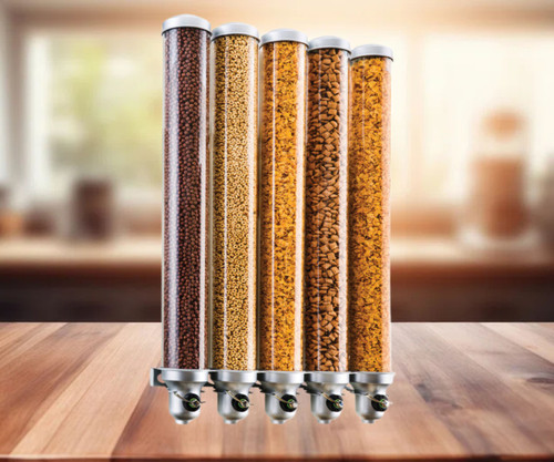 Cal-Mil Silver Wall Mount | 9 Liter, 5 Canister | Premium Cereal Dispenser