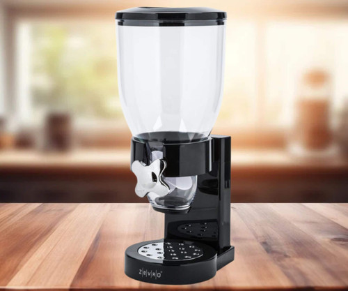 Zevro KCH-Black 4 Liter Single Canister Dry Food Dispenser - Freshness Preserving, 45-Day Storage