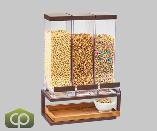 Cal-Mil Sierra 10 Liter Triple Canister Bronze Metal and Rustic Pine Cereal Dispenser - Vintage Self-Service Design