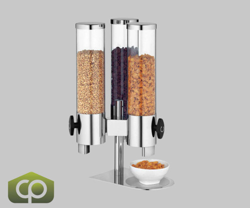 WMF by BauscherHepp Basic 3.5 Liter Triple Canister Rotating Cereal Dispenser - Durable Stainless Steel and Plastic, Easy Dispensing, Hygienic, 360-Degree Access, Buffet and Hotel-Ready