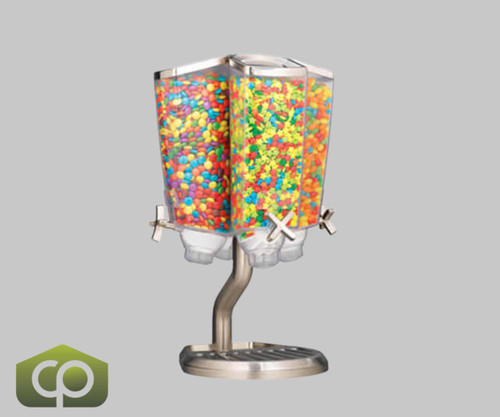 Rosseto EZ-PRO 3.8 Liter, 4 Canister Carousel Food Dispenser - Ergonomic ABS Canisters, Patented Portion Wheel, Versatile Capacity, Stainless Steel Catch Tray