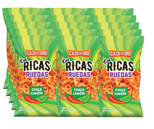  Cazo de Oro 3.5 oz Chili Lime Wheat Wheels 3.28 lbs (15-Case) - Cazo de Oro Las Ricas Ruedas Chile Limon: Spicy Crunch in Every Bite 
