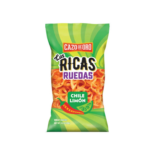  Cazo de Oro 3.5 oz Chili Lime Wheat Wheels 3.28 lbs (15-Case) - Cazo de Oro Las Ricas Ruedas Chile Limon: Spicy Crunch in Every Bite 