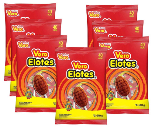  Vero Paletas de Elote con Chile - Corn Chili Lollipops 40/640g (7-Case) - Sweet Corn Lollipops with a Spicy Chili Kick 