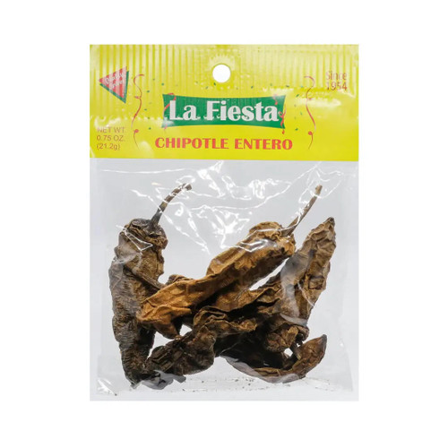  La Fiesta Chile Chipotle Entero / Chipotle Chili Pods 0.75 oz (12-Case) - La Fiesta Chile Chipotle Entero Whole Chipotle Chile 21g 