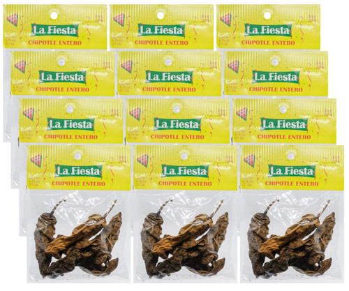  La Fiesta Chile Chipotle Entero / Chipotle Chili Pods 0.75 oz (12-Case) - La Fiesta Chile Chipotle Entero Whole Chipotle Chile 21g 