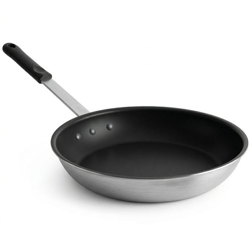 CP Hospo 14" Aluminum Non-Stick Fry Pan with Black Silicone Handle (6/CASE)-Chicken Pieces