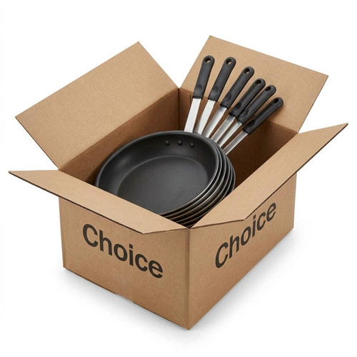 CP Hospo 12" Aluminum Non-Stick Fry Pan with Black Silicone Handle (6/CASE)-Chicken Pieces