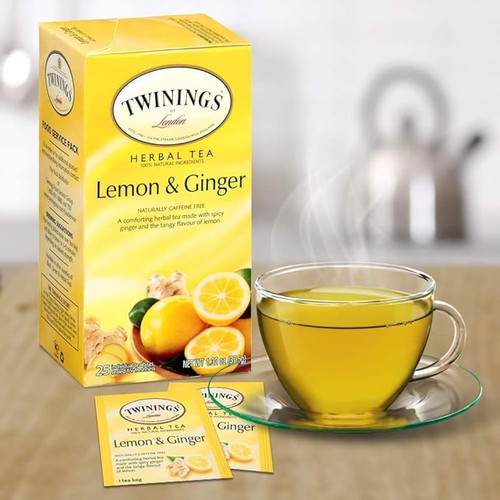 Twinings Lemon & Ginger Refreshing Blend Herbal Tea Bags - 25/Box(6/CASE)-Chicken Pieces