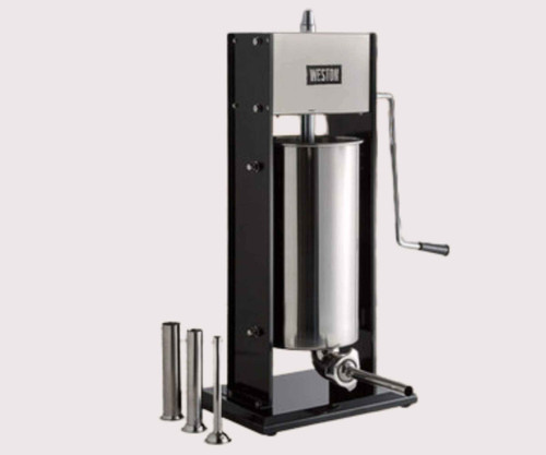 Weston 30 lb. Two-Speed Vertical Stainless Steel Sausage Stuffer-Chicken Pieces