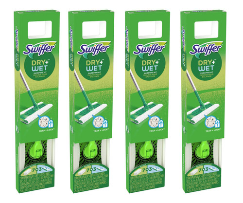 Swiffer Sweeper Dry + Wet Sweeping Kit - 1 Sweeper, 7 Dry Cloths(4/Case)-Chicken Pieces
