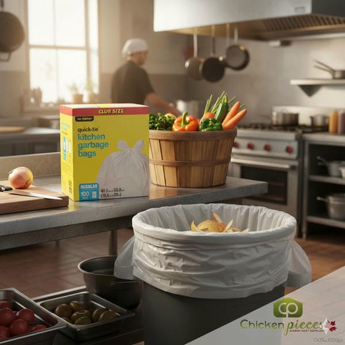 No Name Kitchen Garbage Bags Quick-Tie Regular 21 L Club Size - 100 Bags(8/Case)-Chicken Pieces