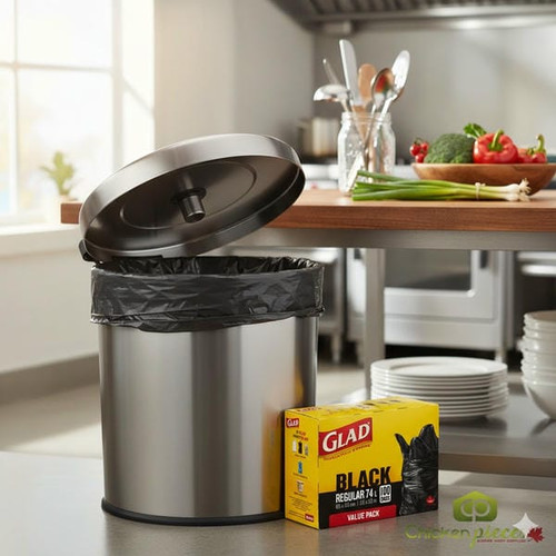 GLAD Regular Black Garbage Bags 74 Litres, 100 Bags(8/Case)-Chicken Pieces