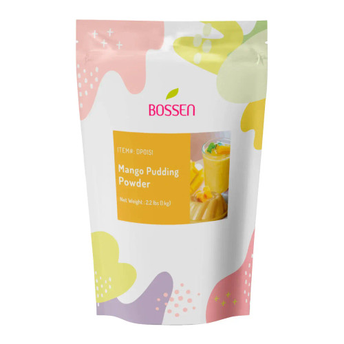 Bossen Mango Pudding Bubble Tea Powder Mix 2.2 lb. (1 kg) | Sweet Mango Flavor(10/Case)-Chicken Pieces