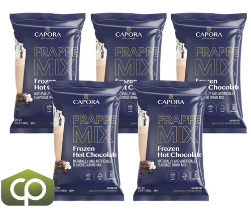 Capora Frozen Hot Chocolate Frappe Mix 3.5 lb. - Premium Caffeine(5/Case)-Chicken Pieces