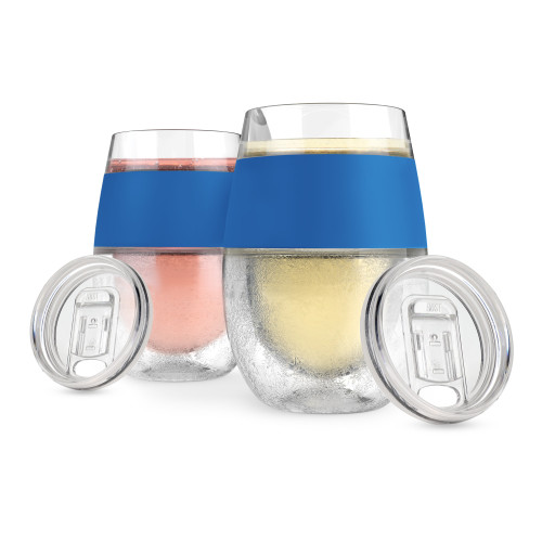Wine FREEZE Cooling Cups in Blue (set of 2) and lids by HOS