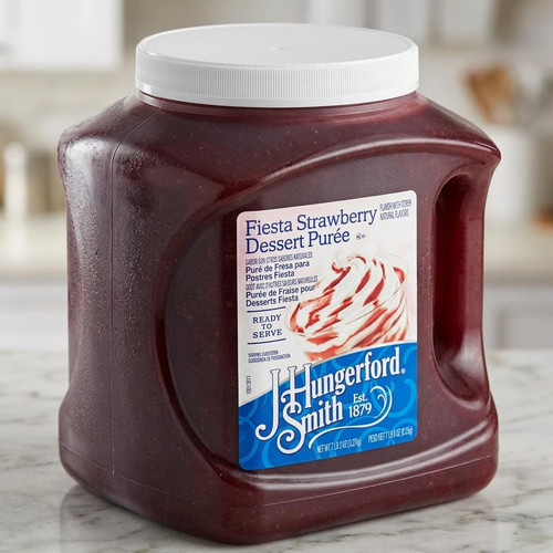 J. Hungerford Smith Fiesta Strawberry Puree Dessert Topping - 115 oz. (3.25 kg)-Chicken Pieces
