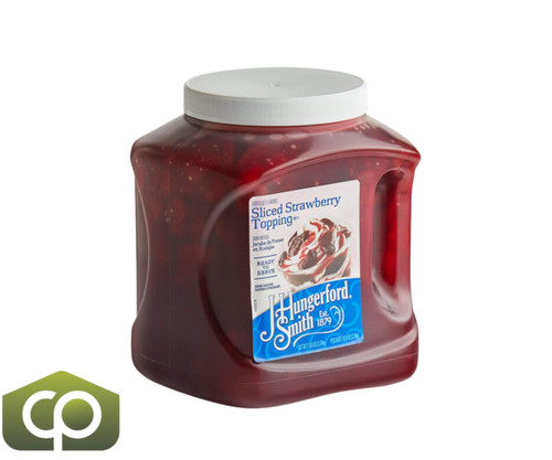 J. Hungerford Smith 118 oz. (3.49 Liters) Sliced Strawberry Dessert Topping-Chicken Pieces