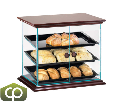 Cal-Mil 21" x 16 3/4" x 18 1/4" Westport Three Tier Wood Trim Display Case-Chicken Pieces
