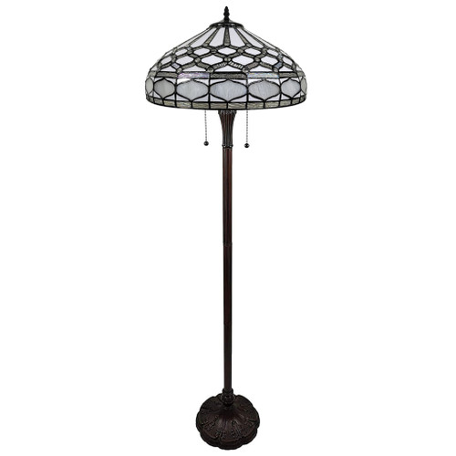 62" Brown Two Light Traditional Shaped Floor Lamp With White Stained Glass Bowl Shade - Chicken Pieces