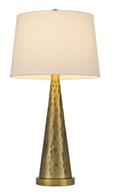 27" Antiqued Brass Metal Table Lamp With White Empire Shade - Chicken Pieces