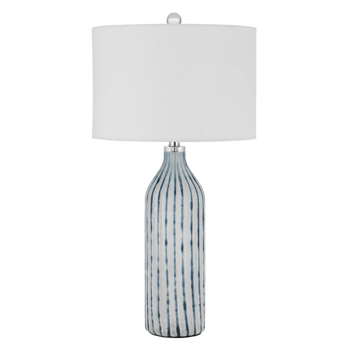 30" Aqua and Gray Glass Table Lamp With White Drum Shade - Chicken Pieces