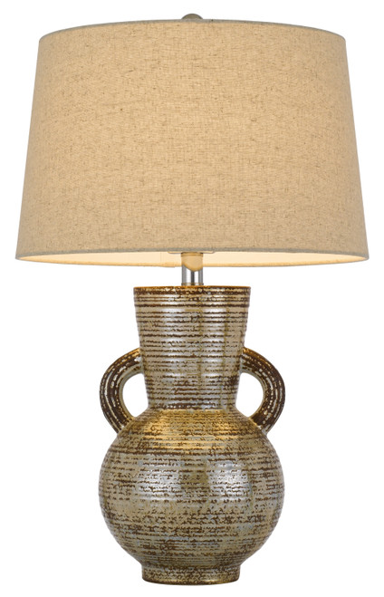 26" Bronze Ceramic Table Lamp With Brown Empire Shade - Chicken Pieces