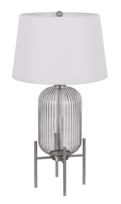 33" Nickel Glass Table Lamp With White Empire Shade - Chicken Pieces