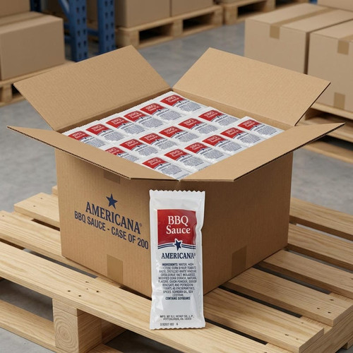 BBQ Sauce 12 Gram Portion Packets - 200/Case - Ideal for Fast Food - Chicken Pieces