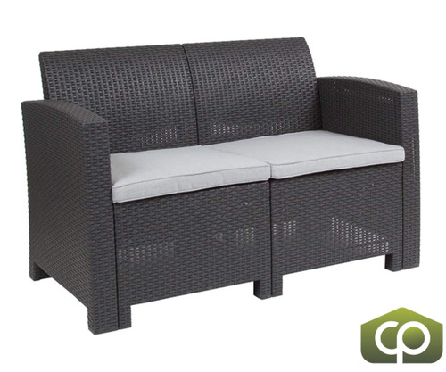 Flash Furniture 30"H, 47"W Resin, Dark Gray DAD-SF2-2-DKGY-GG Outdoor Loveseat w/ Seat Cushions - Chicken Pieces