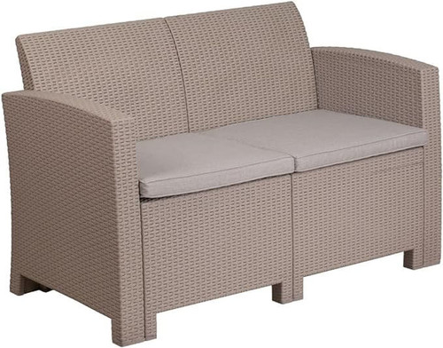 Flash Furniture 30"H, 47"W Resin, CharcoalDAD-SF2-2-GG Outdoor Loveseat w/ Seat Cushions - Chicken Pieces