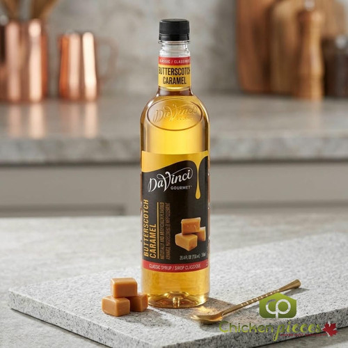 DaVinci Gourmet 750 mL Classic Pure Cane Sugar Butterscotch Flavoring Syrup - Chicken Pieces