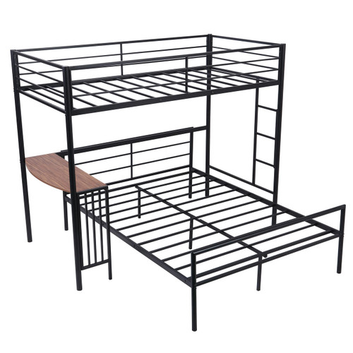 homeroots bed & bath Black Twin Over Full Size Metal Bunk Bed with Desk 