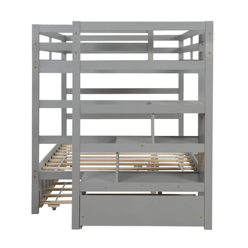 homeroots bed & bath Gray Full Over Full Contemporary Bunk Bed With Stairs 