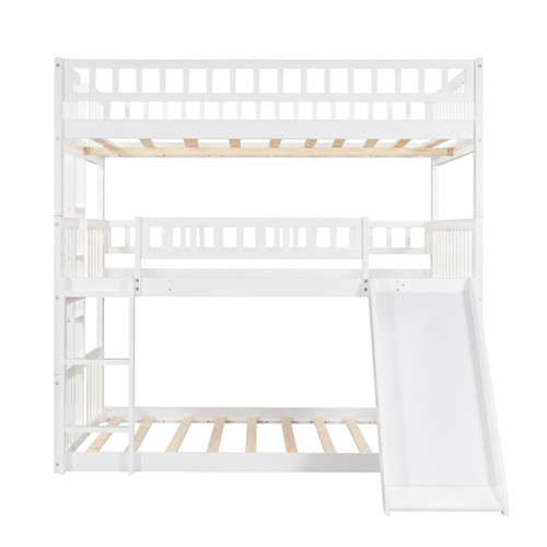 homeroots bed & bath White Full Over Full Over Full Contemporary Bunk Bed With Slide 