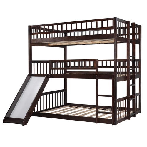 homeroots bed & bath Espresso Full Over Full Over Full Contemporary Bunk Bed With Slide 