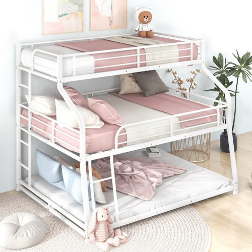 homeroots bed & bath White Twin XL over Full XL over Queen Size Bunk Bed 