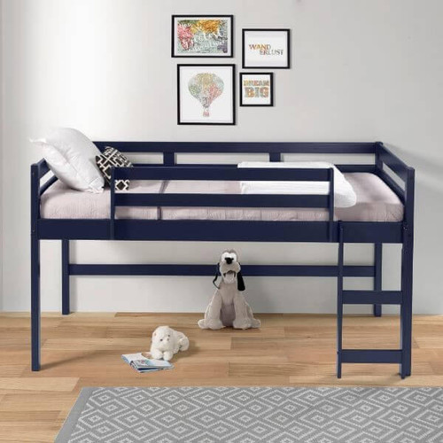 homeroots bed & bath Twin Loft Bed Navy Blue Finish 