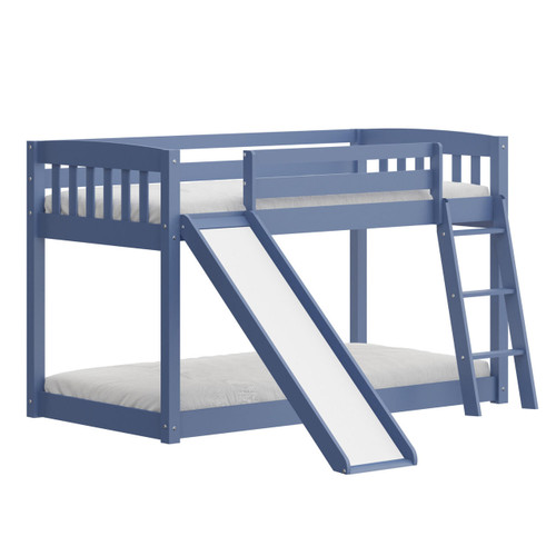 homeroots bed & bath Blue Twin over Twin Solid Wood Bunk Bed With Slide and Ladder 
