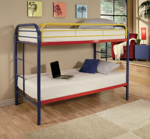 homeroots beddings 78" X 41" X 60" Twin Over Twin Rainbow Metal Tube Bunk Bed  homeroots beddings 78" X 41" X 60" Twin Over Twin Rainbow Metal Tube Bunk Bed