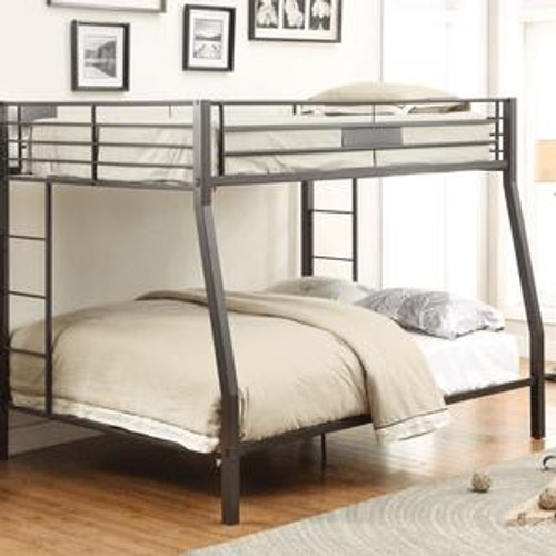 homeroots bed & bath Black Metal Finish Twin Over Full Bunk With Side Ladders 