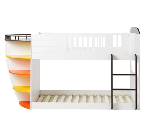 homeroots bed & bath 100" X 41" X 57" White And Chocolate Twin Over Twin Bunk Bed With Storage Shelf 