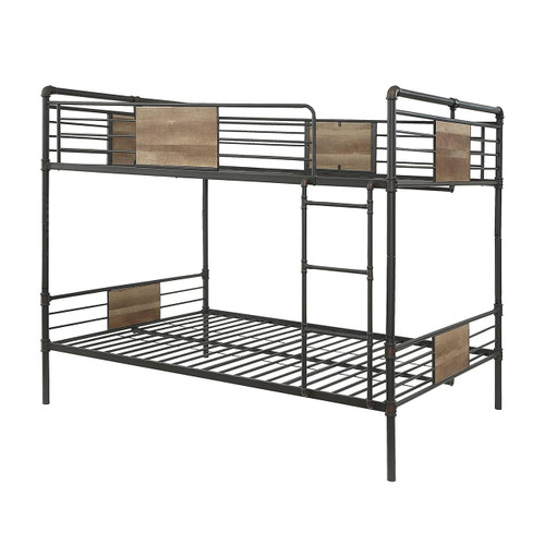homeroots bed & bath 83" X 65" X 68" Sandy Black  Dark Bronze Handbrushed Queen Over Queen Bunk Bed 