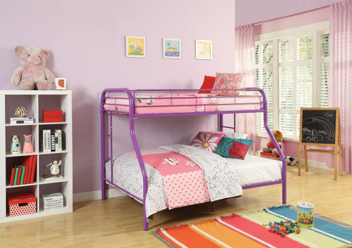 homeroots beddings 78" X 54" X 60" Twin Over Full Purple Metal Tube Bunk Bed 