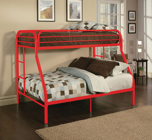 homeroots beddings 78" X 54" X 60" Twin Over Full Red Metal Tube Bunk Bed 